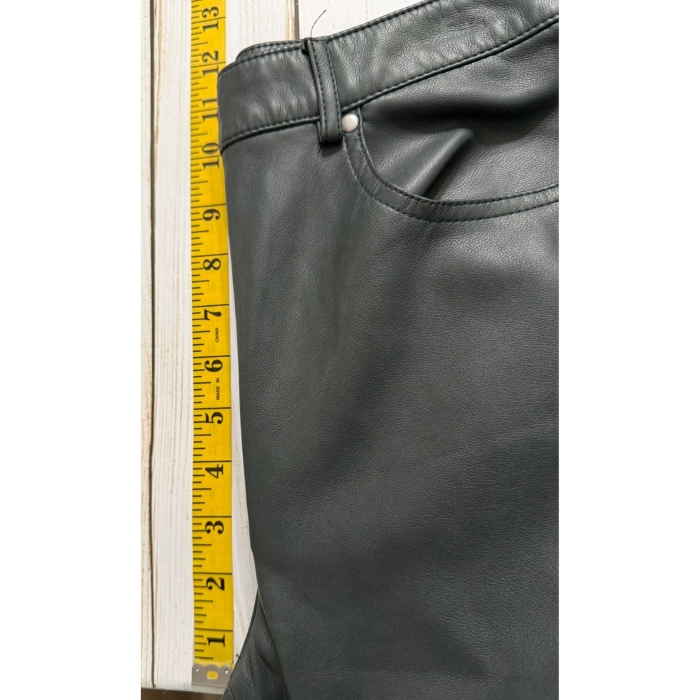 7 For All Mankind High Waist Faux Leather Pants Fly Zip Green Woman's XS - Picture 4 of 8